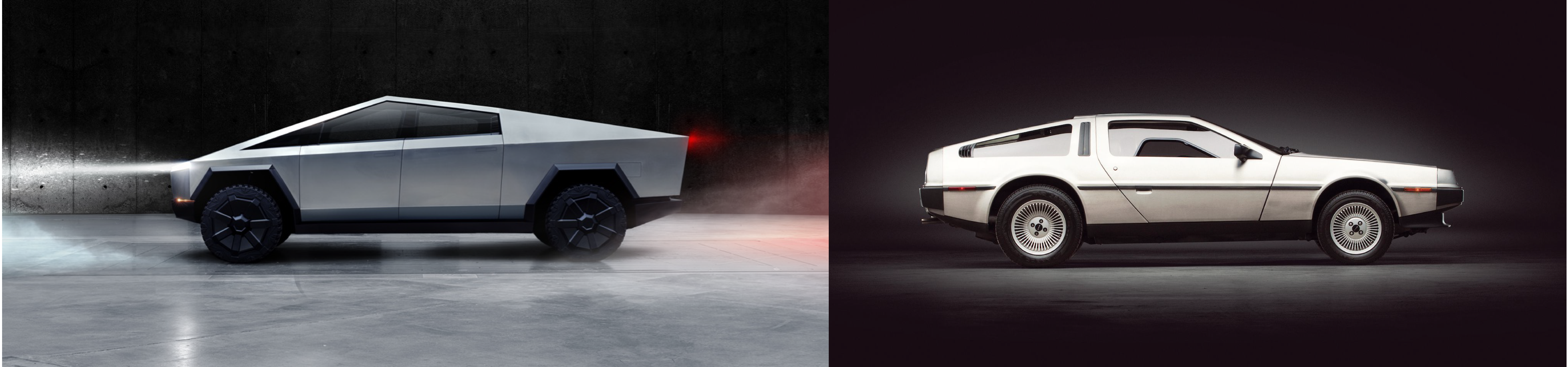 Tesla cybertruck and DMC side by side